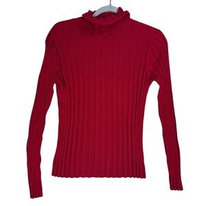 Talbots Sweater Womens Small Red Rayon Stretch Ribbed Knit Long Sleeve Classic